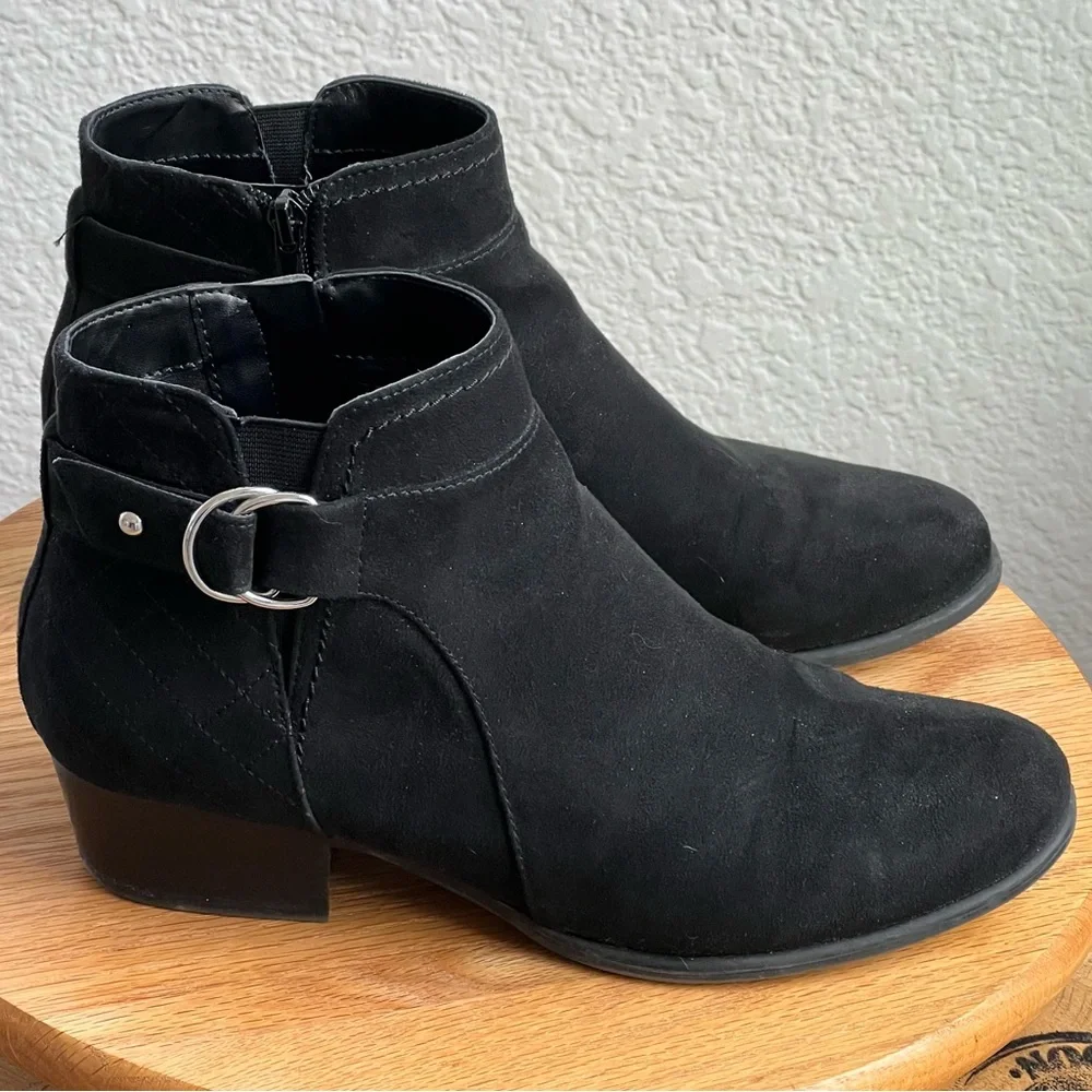 Unisa Suede Ankle Boots Black Booties with Buckle Detail Size 10 M